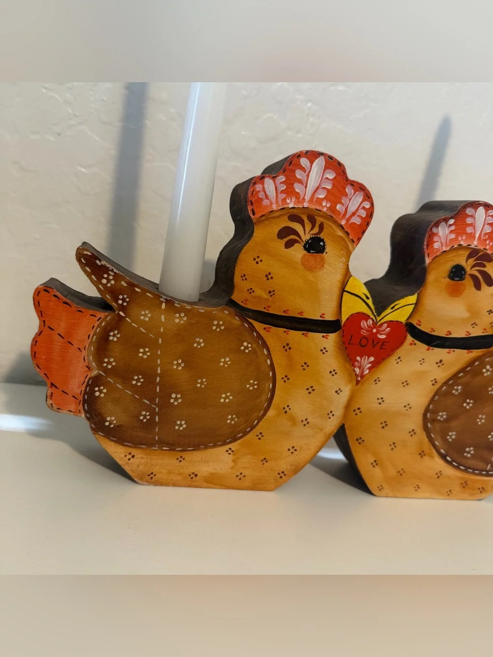 Vintage Hand Painted On Both Side Hen Chicken Candleholder Cottagecore 12X7”
